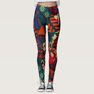 Legging Vibrant African Geometric Tribal Abstract Pattern