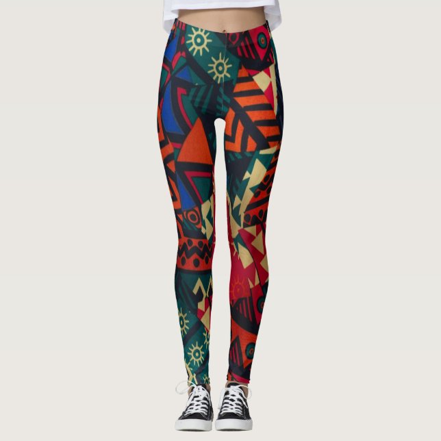 Legging Vibrant African Geometric Tribal Abstract Pattern  (Frente)