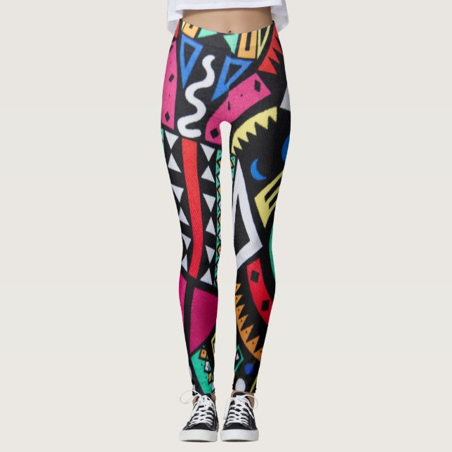 Legging Vibrant Afro-Centric Geometric Pattern – Bold Trib (Frente)