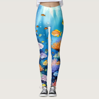 Legging Vibrant Coral Reef Watercolor