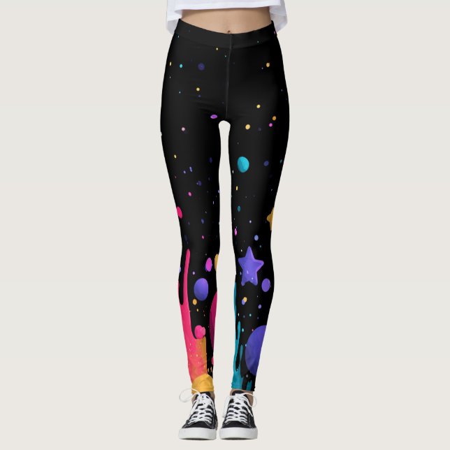 Legging Vibrant Cosmic Drip Abstract Space Art (Frente)