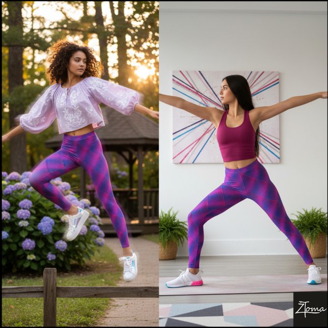 Legging Vibrant Cyber Pink Blue Diagonal Plaid (Criador carregado)