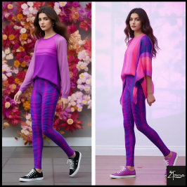 Legging Vibrant Cyber Pink Blue Glitch Plaid