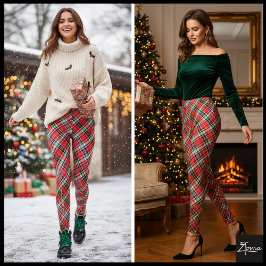 Legging Vibrant Diagonal Christmas Plaid Red Green