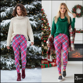 Legging Vibrant Diagonal Pink Magenta Tartan Plaid