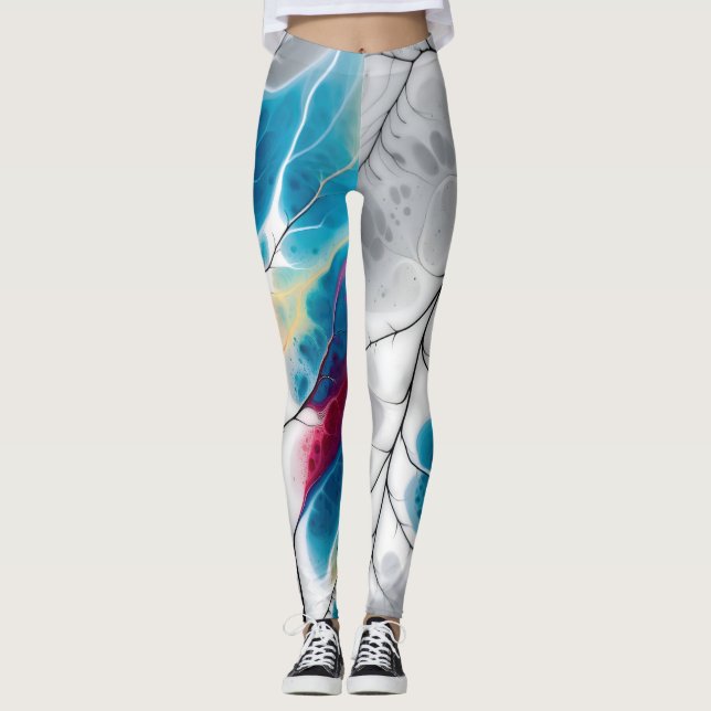 Legging Vibrant Fluid Neural Leaf Vein Abstract Wrap (Frente)