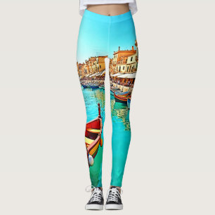 Legging Vibrant Mediterranean Port Life Design