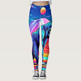 Legging Vibrant Neon Gorilla em uma cena da selva surreal