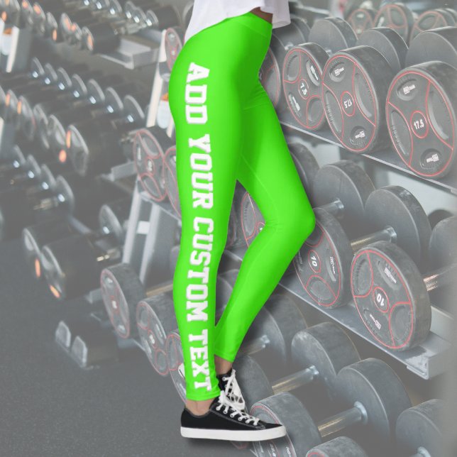 Legging Vibrant Neon Green Custom Text Vertical  (Criador carregado)