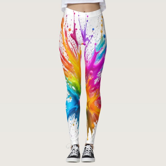 Legging Vibrant Rainbow Paint Splatter Explosion (Frente)
