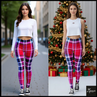 Legging Vibrant Red Pink Aqua Modern Plaid