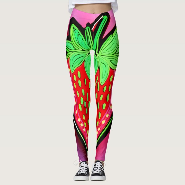 Legging Vibrant Strawberry Neon Sinal (Frente)