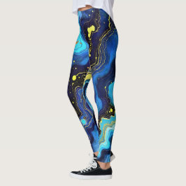 Legging Vibrant Swirls of Blue and Gold 7