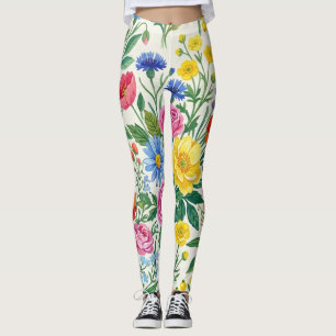Legging Vibrant Wildflower Meadow Botanical Garden Print