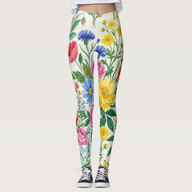 Legging Vibrant Wildflower Meadow Botanical Garden Print (Frente)