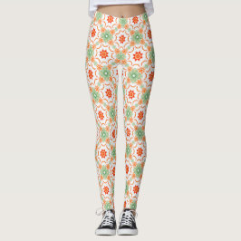 Legging Vibrante Verde e Terracota Padrão Floral em Diaman