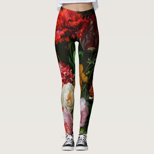 Legging Vida Estática com Flores num Vaso de Vidro (Frente)