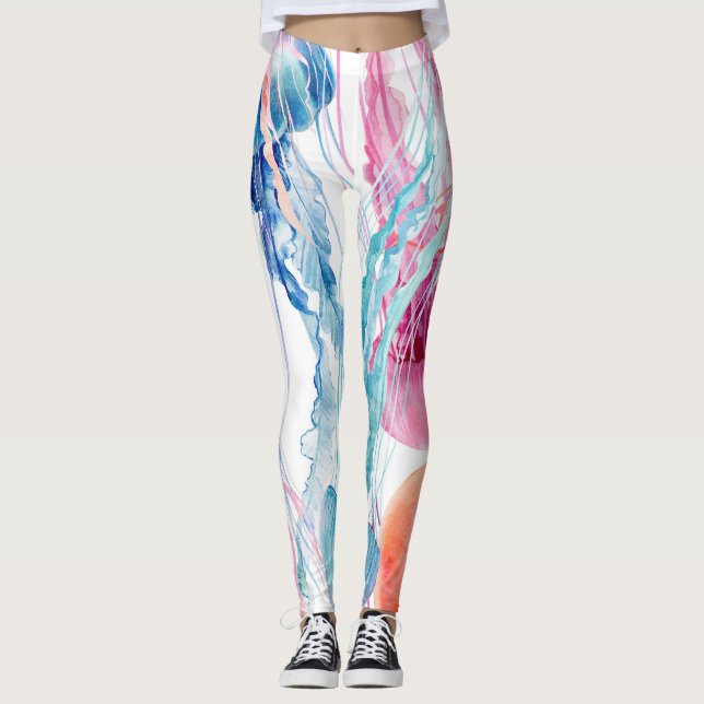 Legging Vida no Mar de Aquarela: Bolhas e medusas (Frente)
