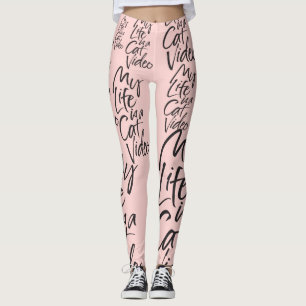 Legging Vídeo Gato Engraçado Preto Letreiro Paris Rosa Esb