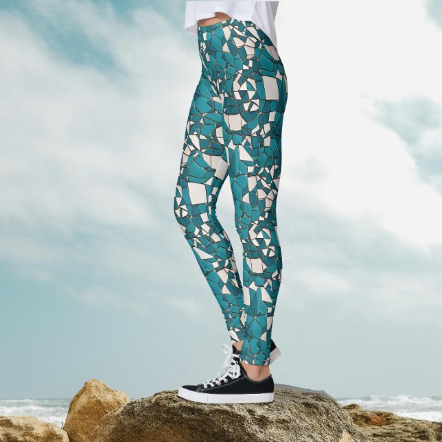 Legging Vidro Estimulado pelo Teal Geométrico Moderno Abst (Criador carregado)