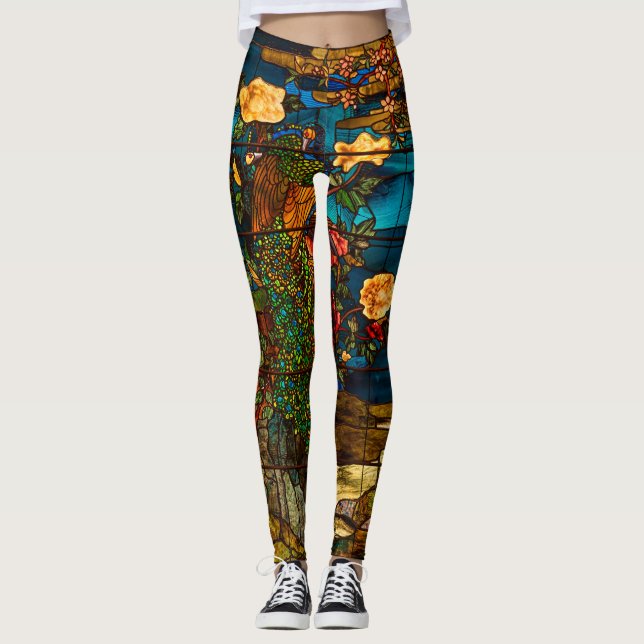 Legging Vidro Manchado Antigo com Pavões e Flores (Frente)