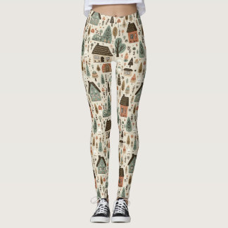 Legging Vila Caprichosa com Casas e Árvores
