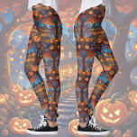 Legging Villa Spooky na floresta, abóboras, Halloween<br><div class="desc">Essas leggings divertidas apresentam uma mansão assustadora na floresta com janelas iluminadas cercadas por muitas abóboras. Perfeito para o Halloween!</div>