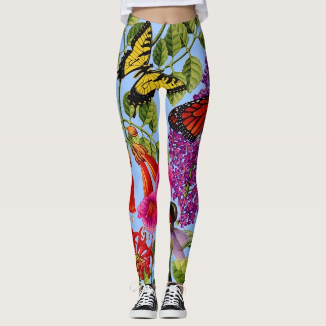Legging vinha de trompete, arbusto de borboletas, abelha,  (Frente)
