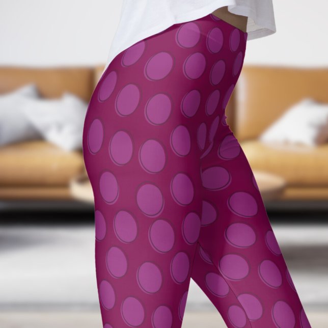 Legging Vinho tinto e padrão de Bolinhas rosa lindos (Gorgeous Red Wine and Pink Polka Dot Pattern Leggings)
