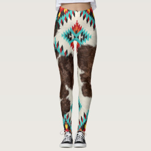 Legging Vintage Boho Southwest Cowhide Aztec Padrão