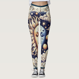 Legging Vintage Celestial Meio Sol & Lua Azul Amarelo