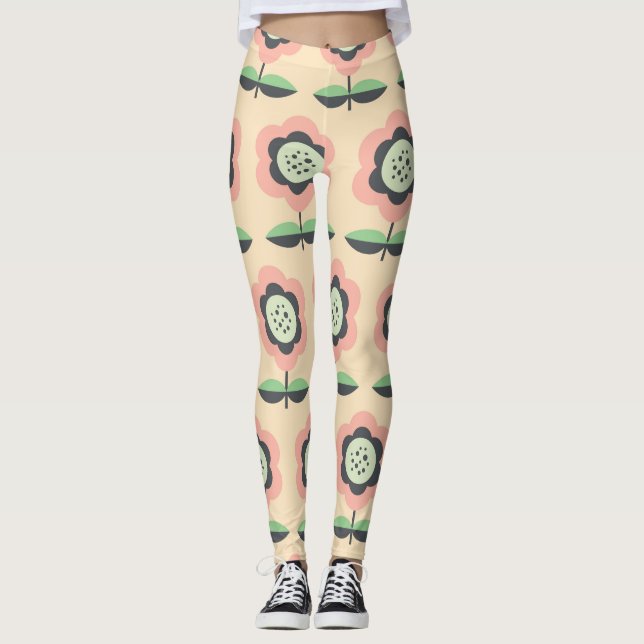 Legging Vintage Clássica: Design Floral Sem Costura (Frente)