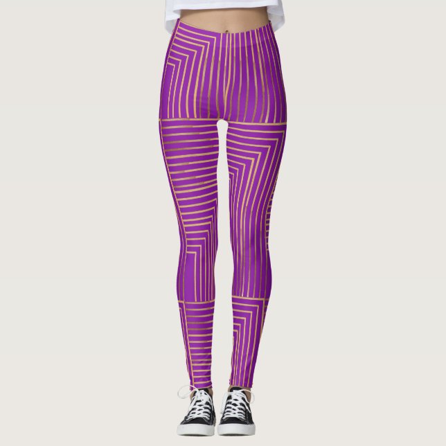 Legging Vintage Dourado Stripes em Roxo (Frente)