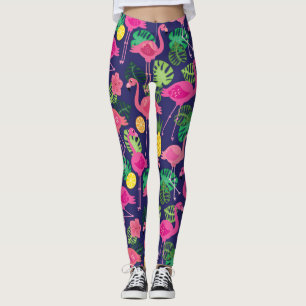 Legging Vintage flamingos, padrão de elementos de verão