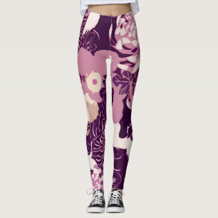 Legging Vintage Flores roxas rosas e aves