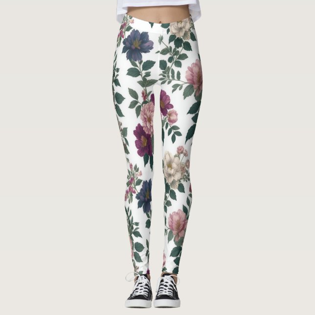 Legging Vintage Garden Blooms All-Over Impressão (Frente)