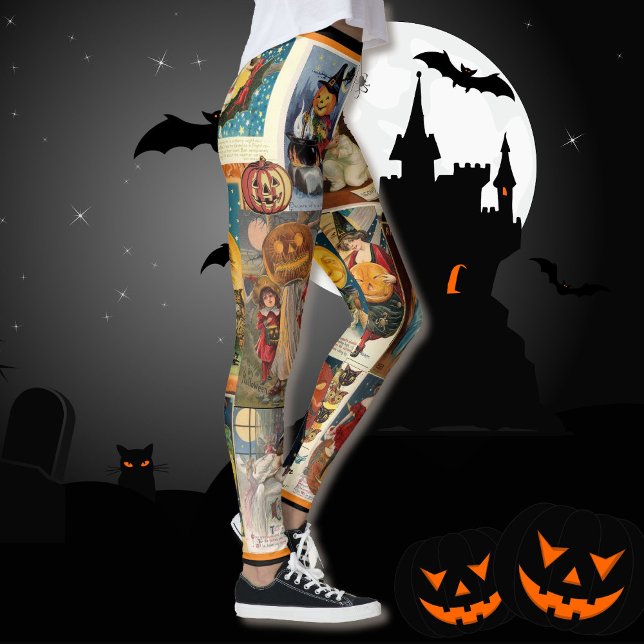 Legging Vintage Halloween Pumpkins Bruxa Trick ou Tratat (Criador carregado)