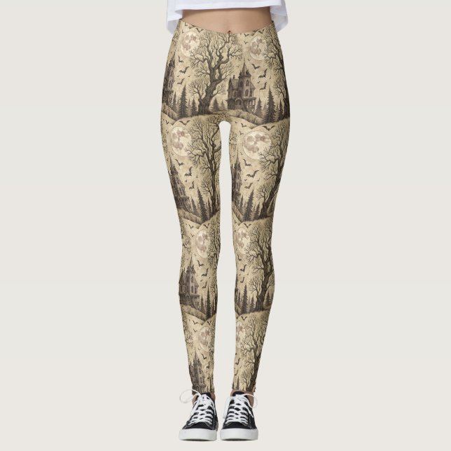 Legging Vintage Haunted House & Full Moon (Frente)