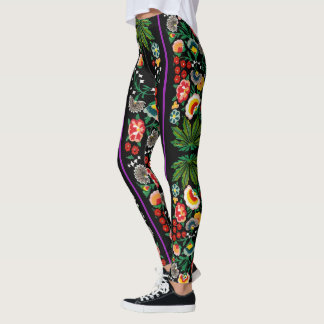 Legging Vintage Indian Boho Floral Black