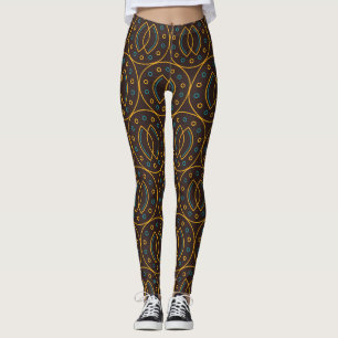 Legging Vintage Indonésio batik, fundo castanho.