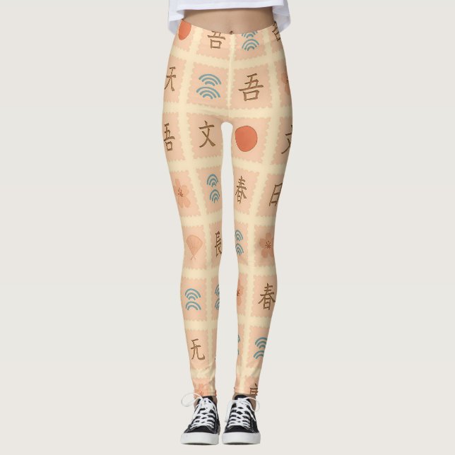 Legging Vintage Japanese Stamp Pattern  (Frente)