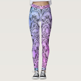 Legging Vintage Lace em roxo e rosa com dicas de azul