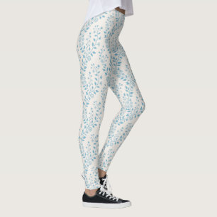 Legging Vintage Minimalista Azul Empoeirado Floral Creme