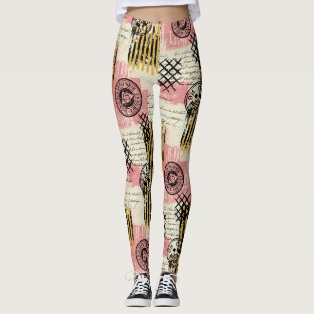 Legging Vintage Mixed-Media Collage - Distressed Paper (1) (Frente)