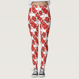 Legging Vintage Namorados Vermelho Gato Branco Corações Br
