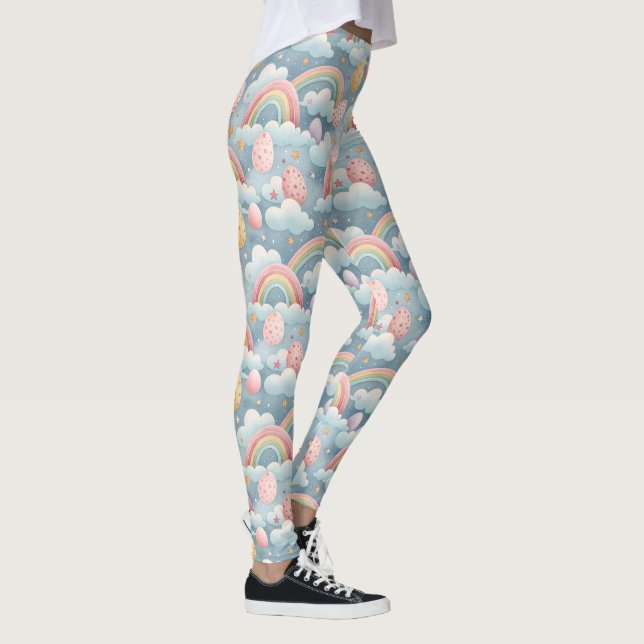 Legging Vintage Pastel Rainbow Easter Eggs with Clouds (Direita)