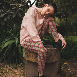 Legging Vintage Pink Rose Minimalista Folha Verde Floral