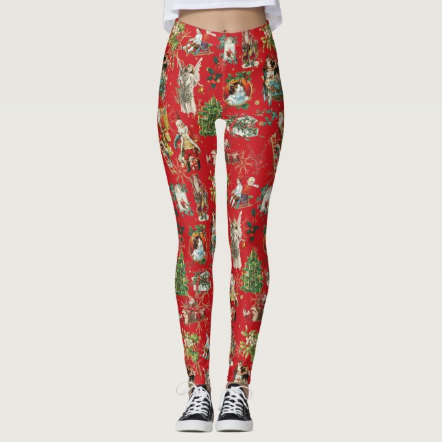 Legging Vintage Retro Natal Férias Vermelho Festivo (Frente)