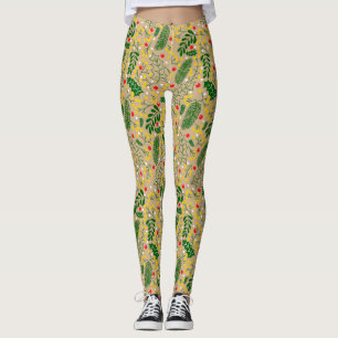 Legging Vintage Rustic Greenery Holly Berry Natal