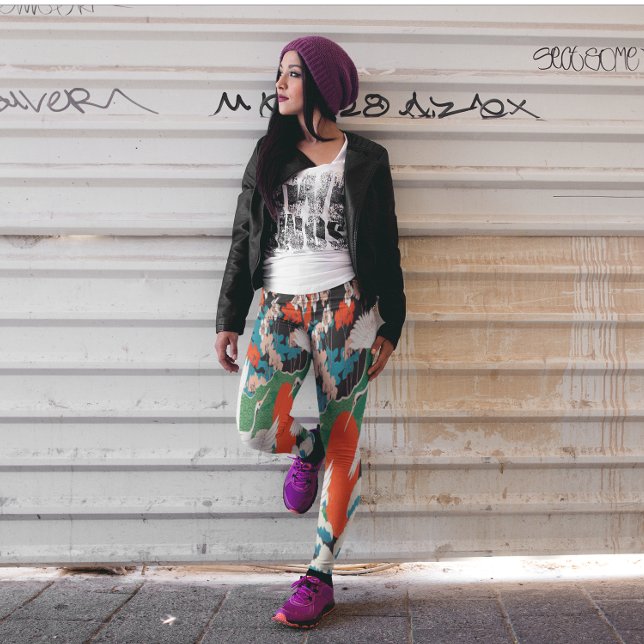 Legging Vintage Sakura Japonesa e Gruas Vermelhas Crowadas (Criador carregado)